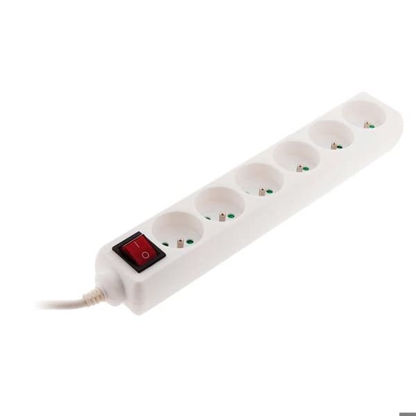Eldosa - ZENITECH - 6 uttag - Med strömbrytare - Vit