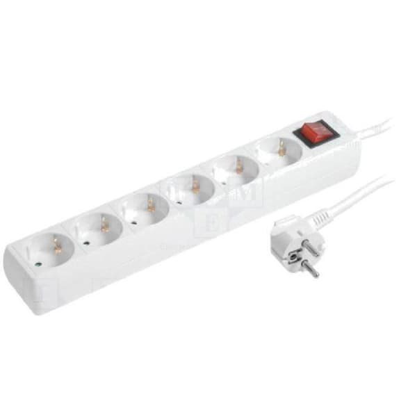 Vit vit adapter - överspänningsskydd - 6 uttag 230VAC 16A - 1,5m
