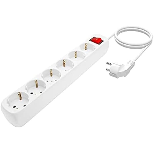 6-sockel grenuttag med switch Aisens vit (1,4 m)