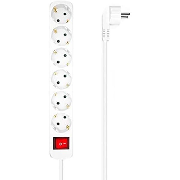 6-sockel grenuttag med switch Aisens vit (1,4 m)