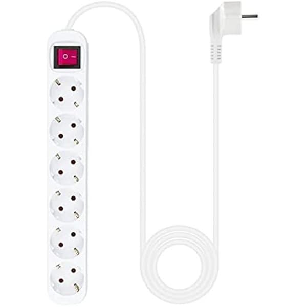 NANOCABLE 10.37.0006 - 6-Socket Power Strip med Switch, Vit.