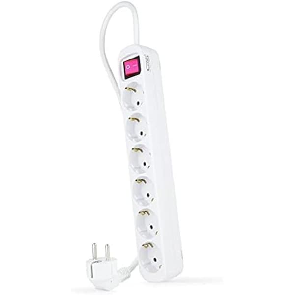 NANOCABLE 10.37.0006 - 6-Socket Power Strip med Switch, Vit.