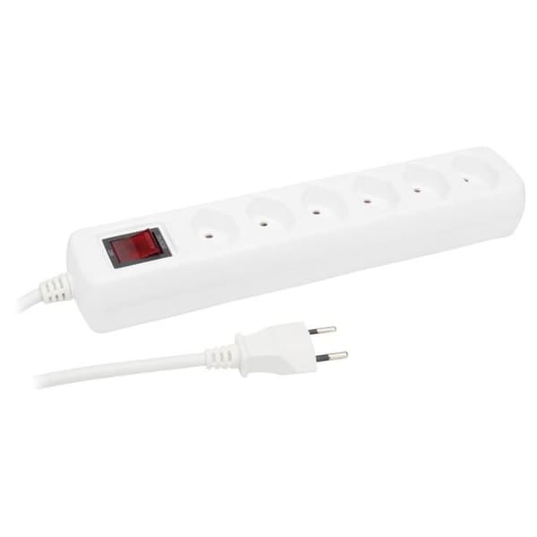 Grenuttag - ZENITECH - 6 T13-uttag - Strömbrytare - 1,5m - Vit