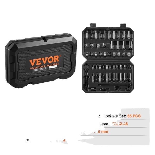 Impact Socket Set, 55 Stykker, Holdbart CR-MO Legeret Stål,18 stk 0,375 tommer