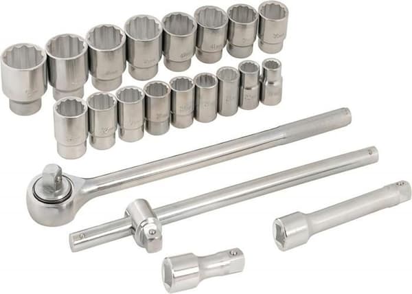 Coffert med nycklar och metrisk hylsa 3/4" - SILVERLINE - 21 delar - Blå