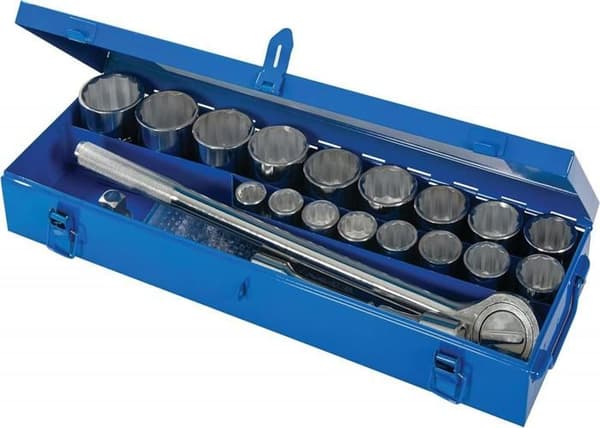 Coffert med nycklar och metrisk hylsa 3/4" - SILVERLINE - 21 delar - Blå
