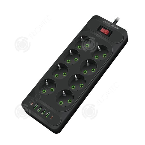 INN Power Strip med Switch Hushålls Power Strip 8 uttag och 4 USB Multifunktionell Power Strip 2 m nätsladd