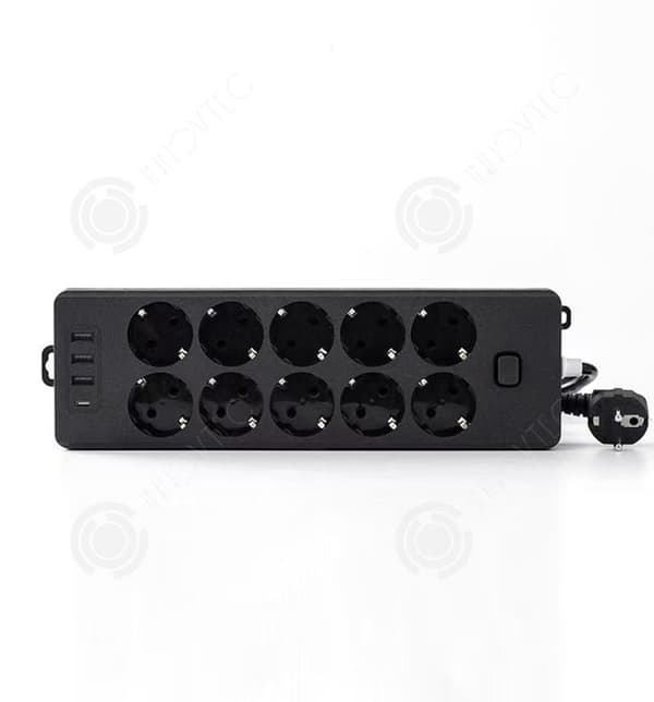INN grenuttag med USB svart grenuttag med 3 USB-portar och 10 5V2.1A uttag med 1,5 m sladd med 2000w switch