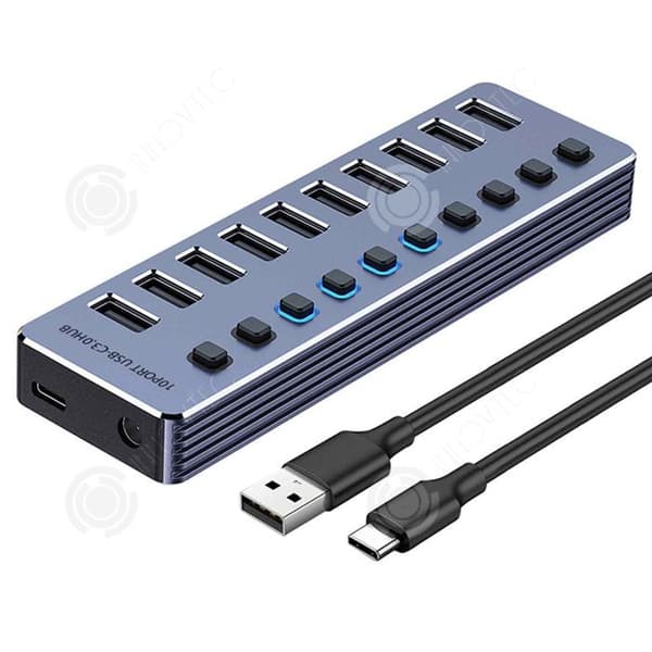 INN Elektrisk grenuttag 10 USB 3.0-portars uttag som ska placeras eller väggmonteras med extern strömförsörjningsuttag hubs driftsindikator