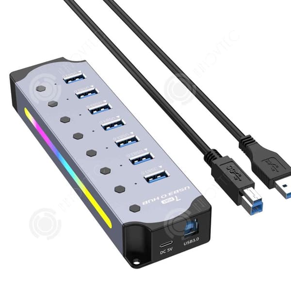 INN Eldosa 7 USB 3.0-portar, väggmonterade eller väggmonterade uttag med extern strömförsörjning, uttagsnav, driftsindikator