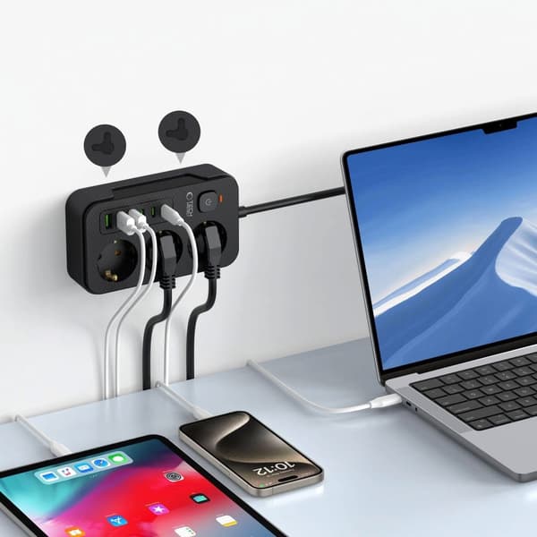Tech-Protect strømskinne med 3x 240V strømudtag + 3xUSB-A + 3xUSB-C - Svart