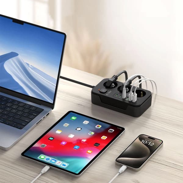 Tech-Protect strømskinne med 3x 240V strømudtag + 3xUSB-A + 3xUSB-C - Svart