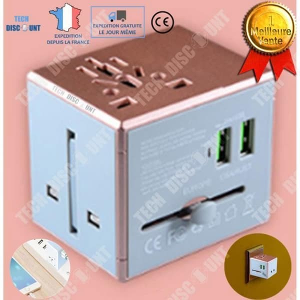 TD® universaladapter reseuttag elnät usb iphone europa världen grenuttag typ C 150 länder anpassningsbar