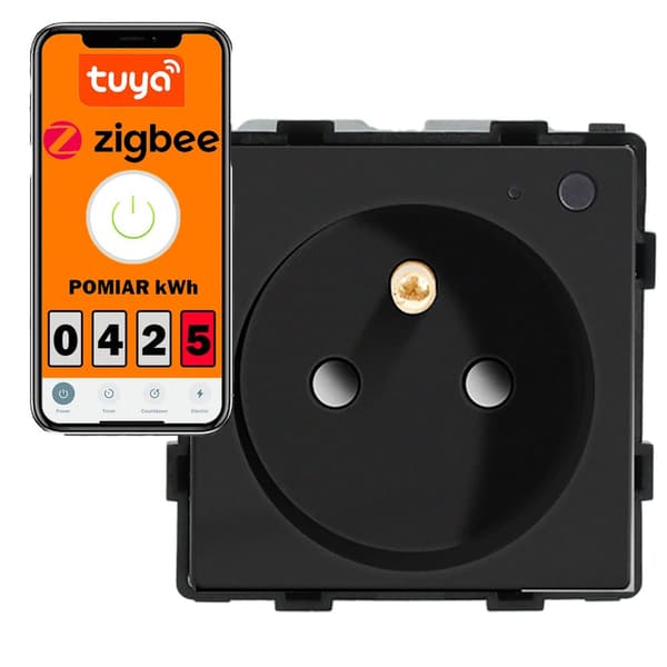 230V stikdåsemodul med ben og ZigBee energimåling, sort