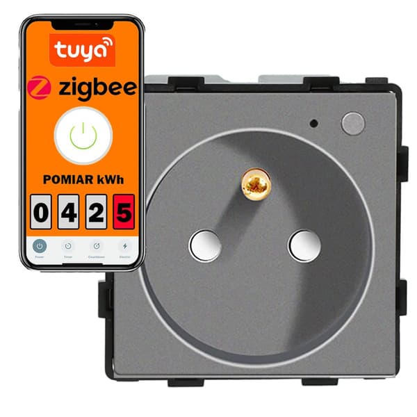 El-stik modul med ben 230V med energimåling ZigBee grå