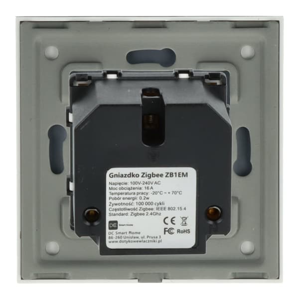 Stikkontakt med stift 230V enkelt ZigBee Hvid med glasramme__