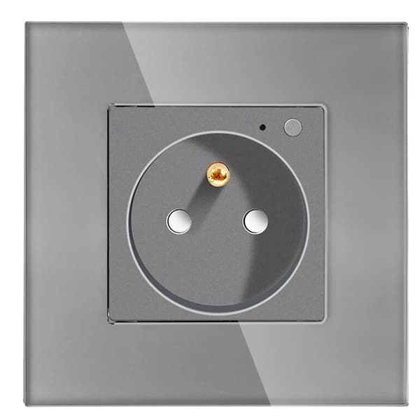 Eluttag med stift 230V enkel ZigBee Grey med glasram__