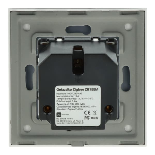 Eluttag med stift 230V enkel ZigBee med energimätning Vit med glasram__