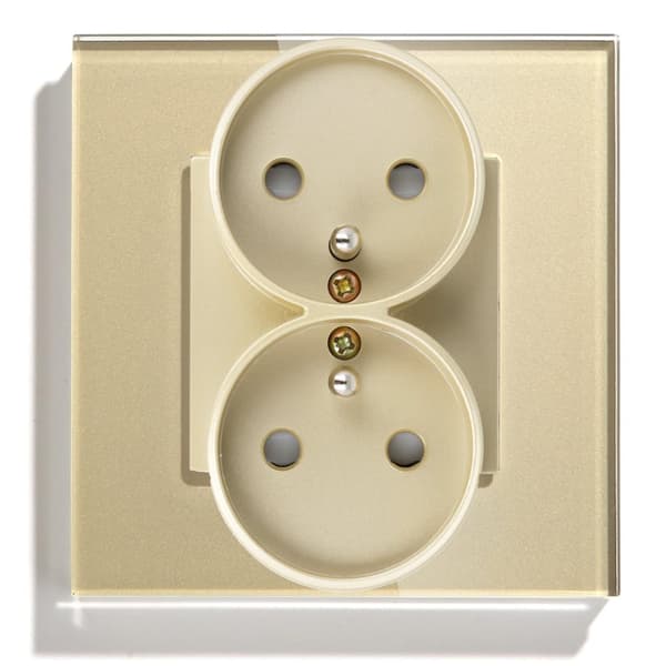 El-stik med stift 230V dobbelt guld med glasramme__