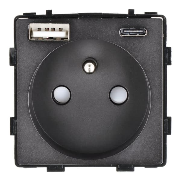 Eluttagsmodul med snabb USB-laddare AC 230V enkelsvart 20W 4A