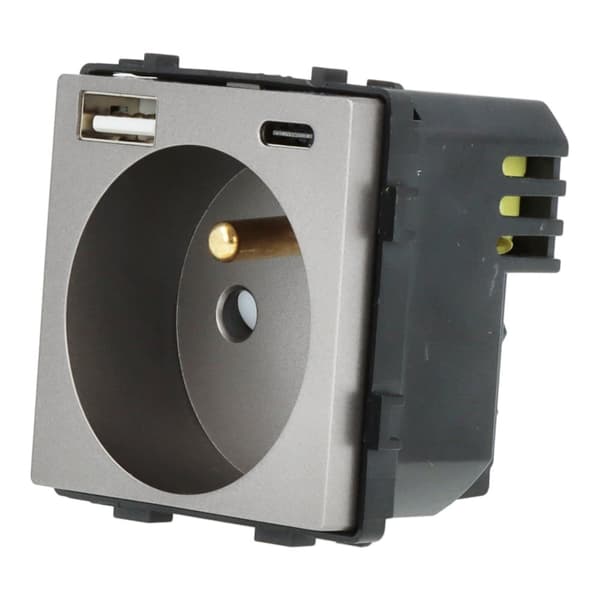 Pistorasiamoduuli nopealla USB-laturilla AC 230V yksiharmaa 20W 4A
