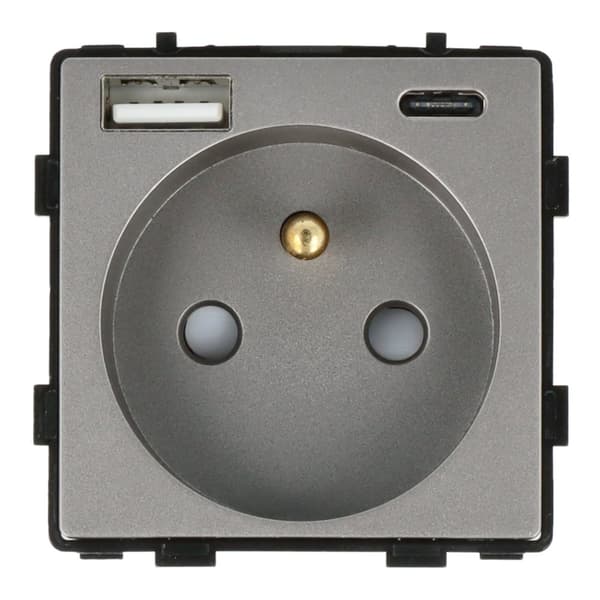 El-stikmodul med hurtig USB-oplader AC 230V enkelt grå 20W 4A