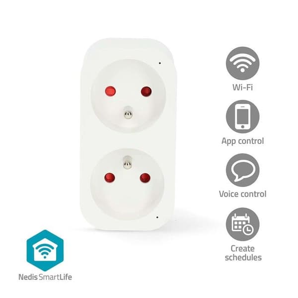 Smart Plug Wi-Fi Dubbel SmartLife IP21 Wattmätare 3680W Typ E Frankrike Nedis Vit