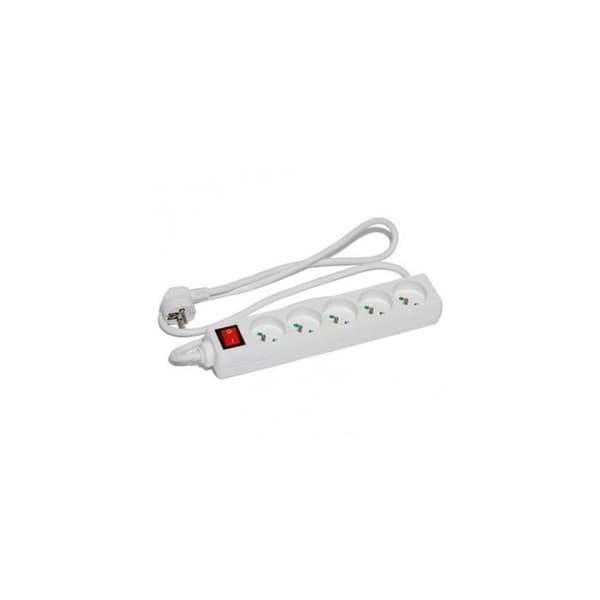 Bloc 5 hushållsuttag vit + strömbrytare - 1,5m kabel HO5VVF 3G1 - IP20