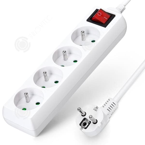 INN Multiprise elektrisk Block 4 Uttag 16A Linjelängd 3M med Strömbrytare med Barnsäkerhet Vit Grenuttag Multipris