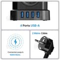 Miniatyrbild 3 av 4: INN Multiprise elektrisk Block 5 uttag 4 USB med strömbrytare Design kubisk kompakt Överspänningsskydd Kabel 2M Kubuttag Svart