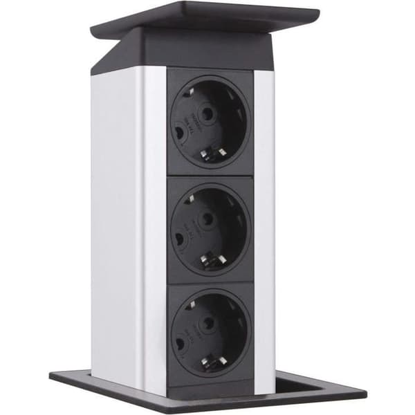 Evoline Port Push indragbart uttag med 3 VDE-uttag i svart rostfritt stål - 159311000100