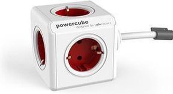DesignNest PowerCube Extended 3 metrin kaapeli - valkoinen/punainen - 5 liitäntää Type F - jatkojohto - jatkojohto