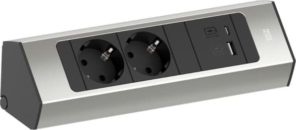 Casia 2 hörnuttag, 2 uttag och USB-laddare, rostfritt stål