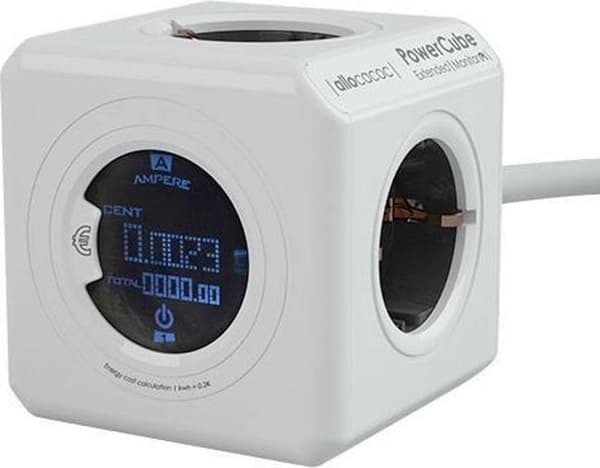 Allocacoc PowerCube Extended Monitor 4-vejs strømskinne med energimåler - 1,5 meter