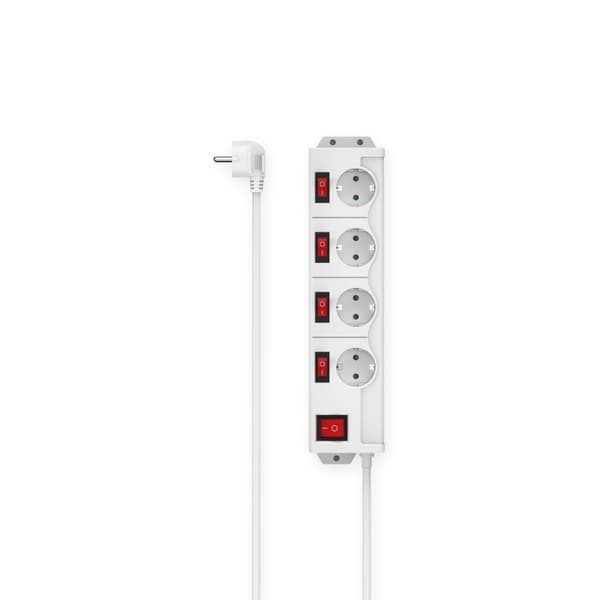 Hama stikdåse, 4-vejs, 90°, individuelt omskiftelig, vægmontering, 1,4 m, hvid (00223121)