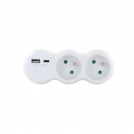 Lot 2 domino CHACON - 47002 - 2x16A med USB-A +USB-C - Vit (FR)
