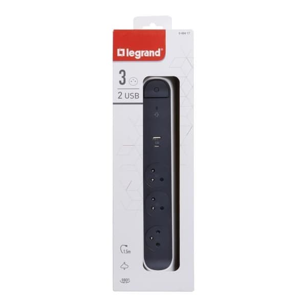 LEGRAND Multi-socket FB 3x2P+E prenium överspänningsskydd USB A+C 1,5m vit/