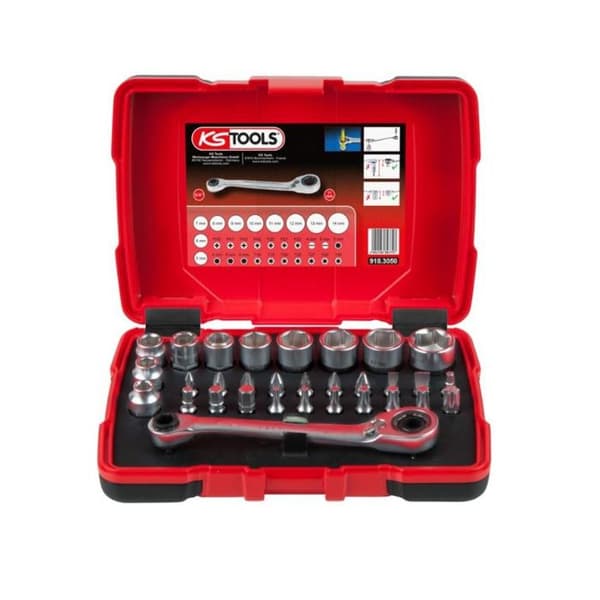 Låda med genomgående hylsor från 5 till 14 mm och 1/4 skruvbits, 32 st - KS Tools 918.3050