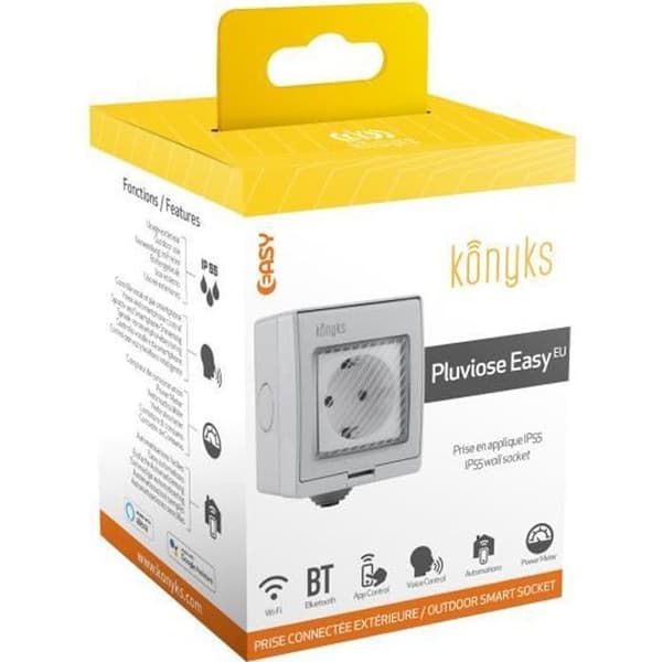 Wi-Fi + Bluetooth utomhusuttag, IP 55, Alexa och Google Home kompatibel förbrukningsmätare, 16A - Konyks Pluviose Easy EU