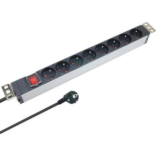 Aluminiumlist 8 uttag 19'' + mellan + 1,80m sladd