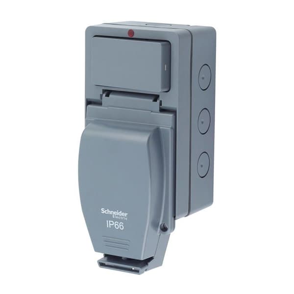 Schneider eluttag - LWP3010E - Smidigt IP66 vattentätt strömbrytaruttag 13 A 250 V Grå med extern strömbrytare