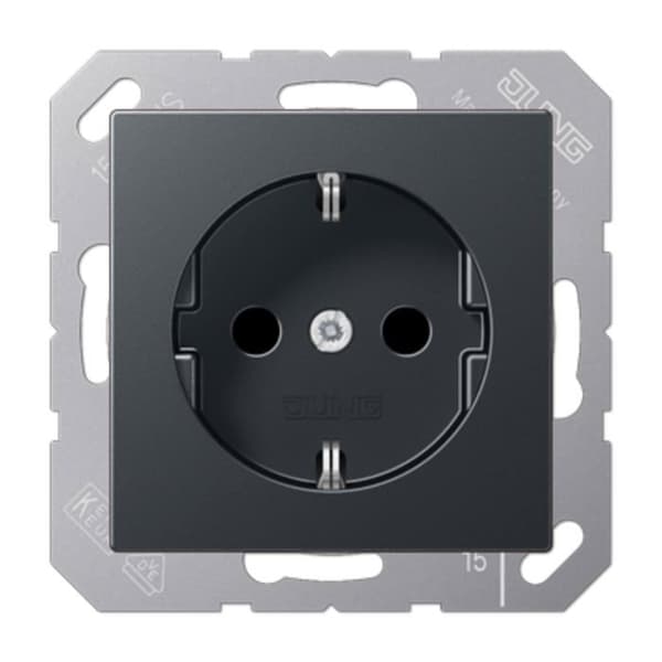 Jung Socket - A 1520 BFKI ANM - Okrossbart 16 A 250 V Schuko Socket med beröringsskydd Serie A Matt antracit