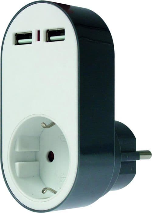 Som uttag - schwabe - 18211 - as-Schwabe 182611 Laddningsadapter med jordat uttag 230 V/16 A 2 USB-uttag Vit