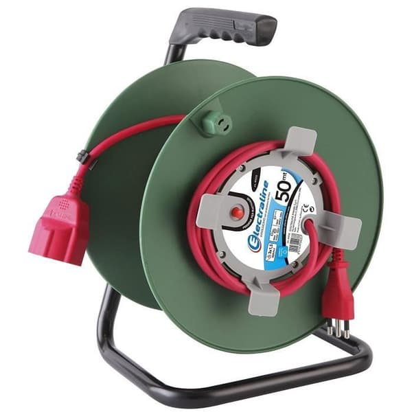Electraline trädgårdskabelupprullare, längd: 50 m, sektion universalsteckdose 3 x 15 mm, svart/blå - 49233