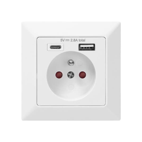 Enkelt 2P+Z-uttag med USB-A- och USB-C-portar - ORNO OR-AE-13232 - Vit