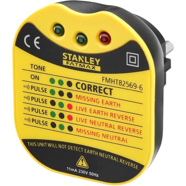 Stanley vägguttagstestare kontrollerar kablarna bakom uttaget FMHT82569-6.