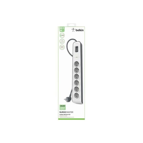 Överspänningsskydd - Belkin - BSV603vf2M - 6 uttag - Vit - inomhus