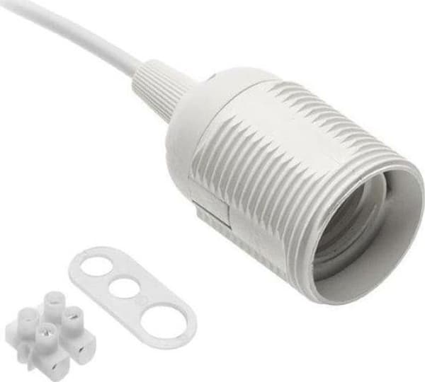 Lampfattning - kulot för Gtv - GZ-E27000-00 - E27-sockel med kabel och kontakt 60W 2x0,75mm VIT