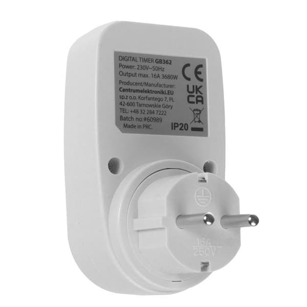 Eluttag med digital timer - GreenBlue - GB362 F - Programmerbar - Max. laddning 16A - IP20
