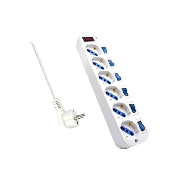 Ewent EW3932 strömbrytare - 3500 Watt - 6 utgångar (CEE 7-4) - 3m - Vit